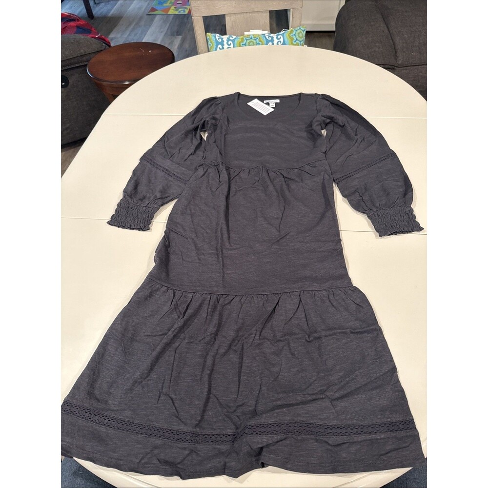 Canyon Retreat Easy Midi Dress Womens XXS Black Tiered Round Neck